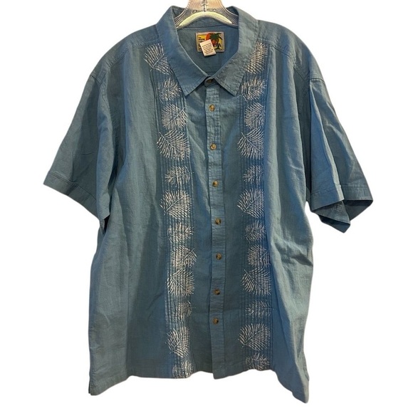 Vintage Haband Guayabera Men's 3X Blue Linen Blend Embroidered Shirt - Picture 1 of 7